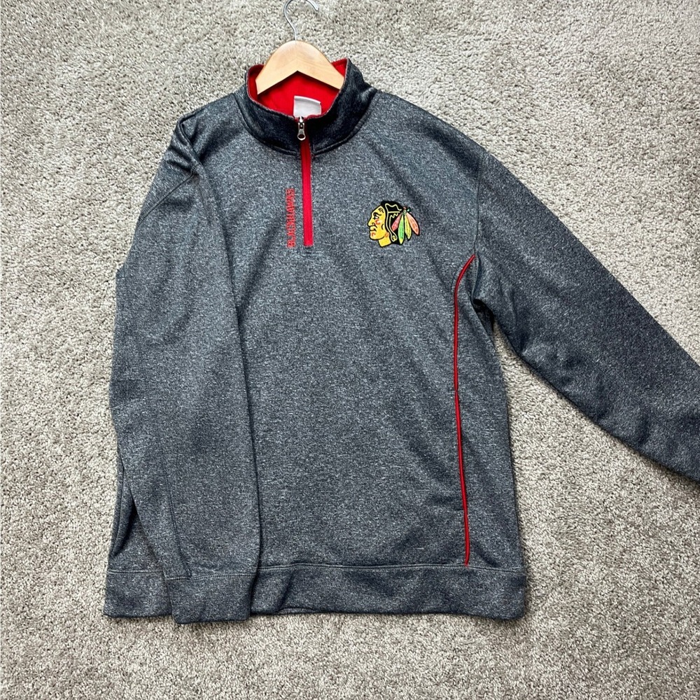 Chicago Blackhawks NHL Pullover Men Large Gray Heathered Long Sleeve Quarter Zip